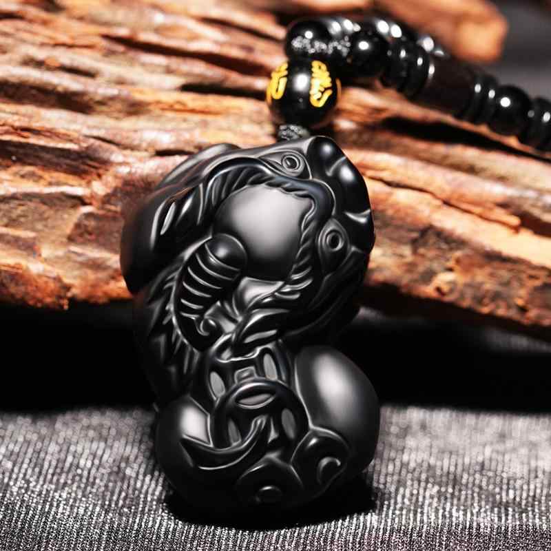 ネックレス メンズ レディース ペア 黒曜石 貔貅 ペンダントトップ 石 ラッキーアイテム 金運 お守り ..