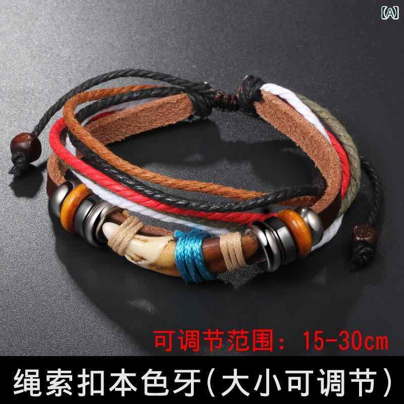 ブレスレット メンズ 男性用 レザー 革 手編み 編み込み ロープ コード 個性的 ユ...