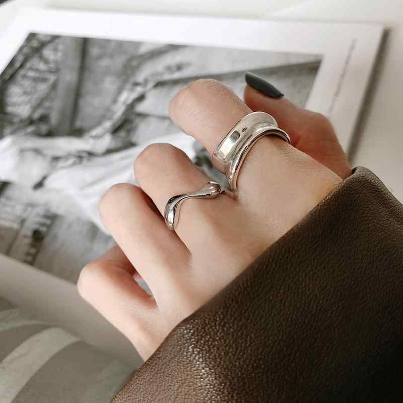 指輪 レディース S925銀 不規則 英字 オープンリング サイズ調節 人差し指リング リング 日韓風 カジュ..