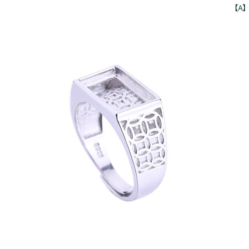 指輪 カップル S925シルバー ゴールドメッキ 長方形 空枠リング台 宝石なし 石セッティング用 蜜蝋アンバー ターコイズ DIY ハンドメイド