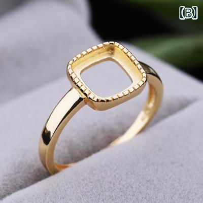 指輪 女性用 925スターリングシルバー 金メッキ 空枠 台座 フリーサイズ 角形 DIY...