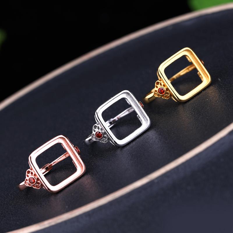 指輪 レディース S925銀 スクエア型 空枠 石ルース用 ローズゴールドメッキ ゴールドメッキ 植物モチー..