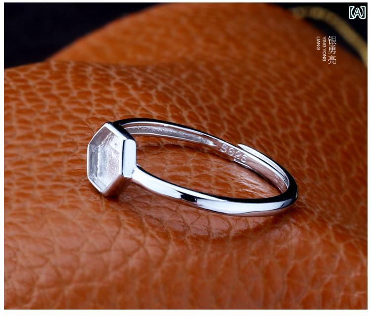 指輪 レディース S925銀 シルバーアクセサリー 多角形 空枠 フリーサイズ ターコイ...