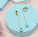 ピアス イヤリング レディース 女性用 人工ターコイズ ファセットカット ドロップ 揺れる ロングチェーン 925シルバー ノンホールピアス