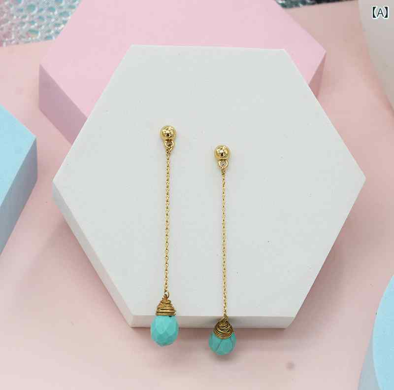 ピアス イヤリング レディース 女性用 人工ターコイズ ファセットカット ドロップ ...