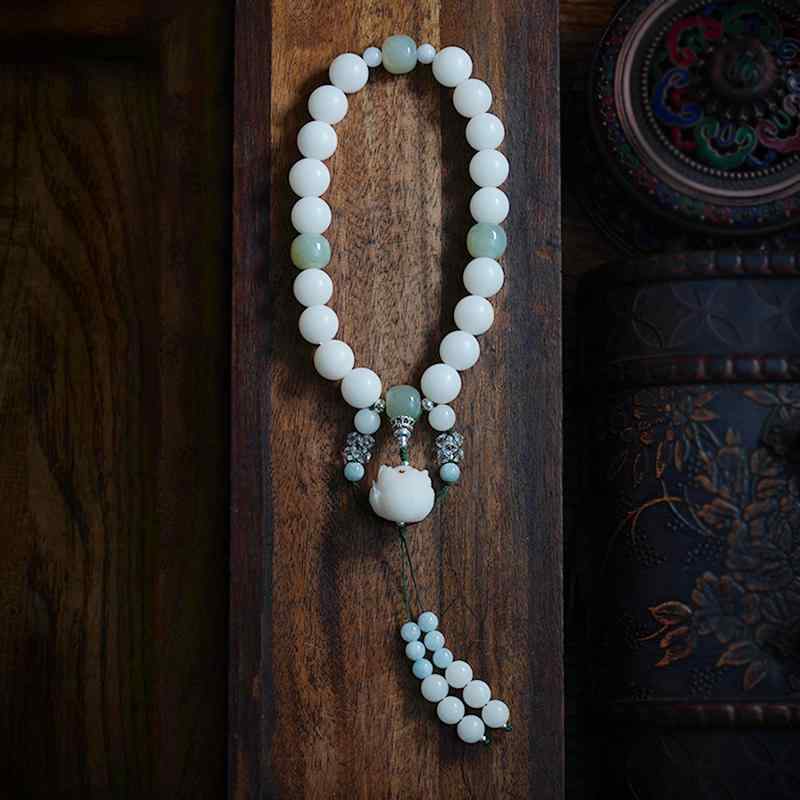 ブレスレット レディース 白玉菩提根 18玉 12mm タッセル 数珠 念珠 女性用 携帯用 お守り 瞑想 漢服ア..