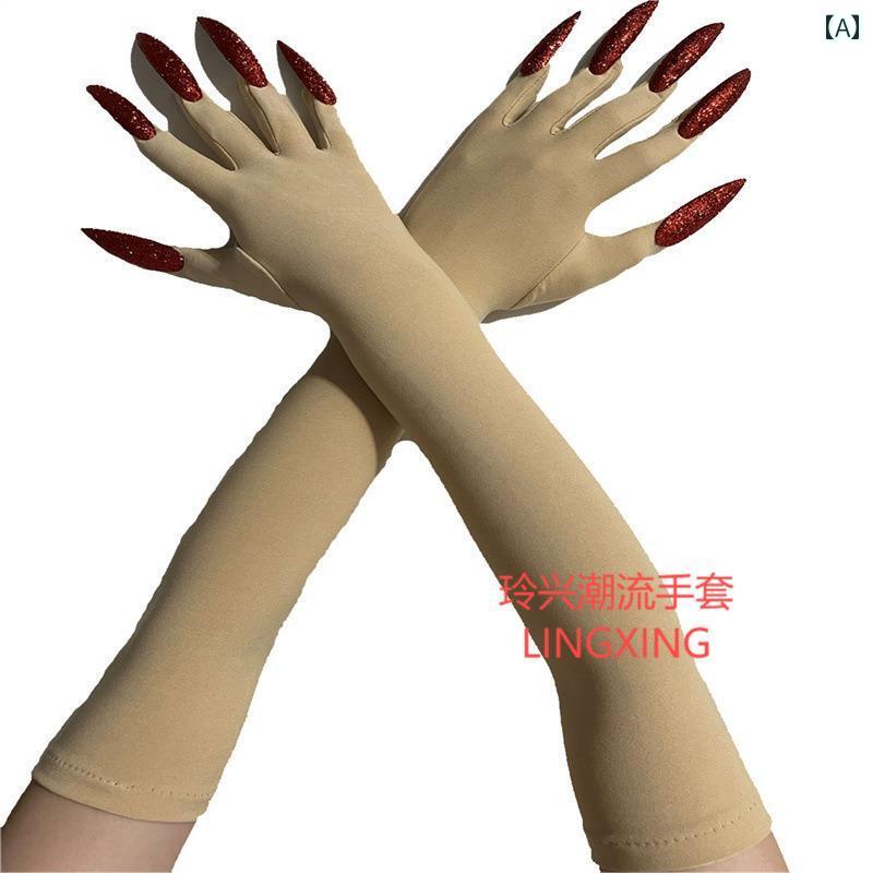 グローブ コスプレ 小物 手袋 爪 衣装 ハロウィン ダンス ゴースト ロング パフォーマンス 小道具 白 赤 青 ユニセックス 5本指