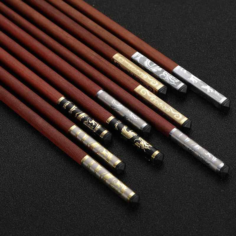 箸 小葉紫檀 紅木 ネパール産 無塗装 無ワックス 中国風 銀99% 18K金 手作り 25cm 5膳セット 高級 業務用 家庭用