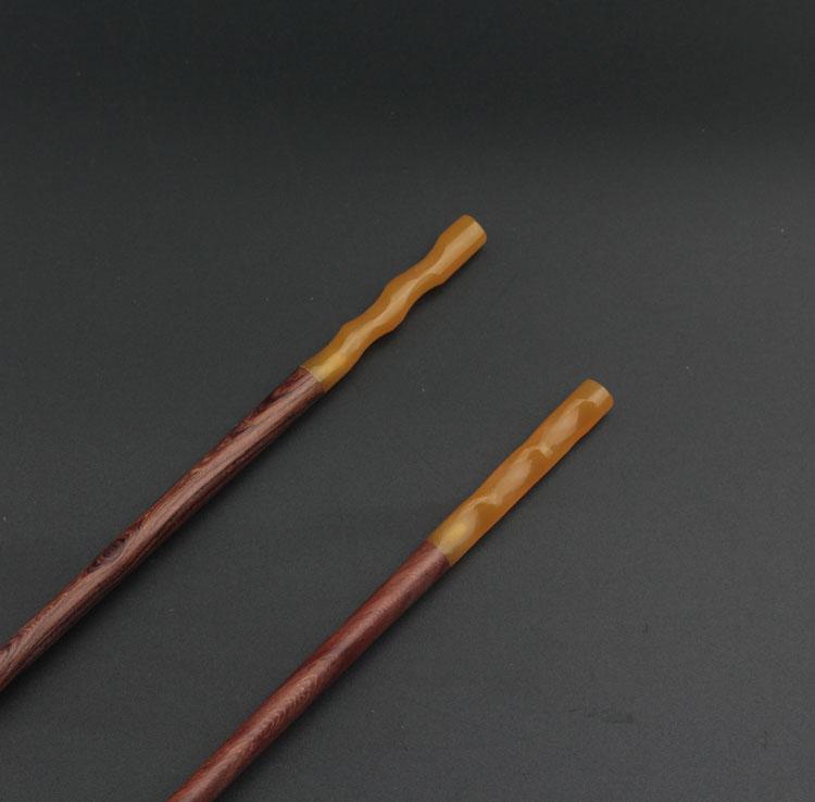箸 紫檀 木製 無垢材 牛角風 中華風 手作り 赤褐 縞模様 滑り止め加工 食卓 来客用 日常使い 耐久性 木..