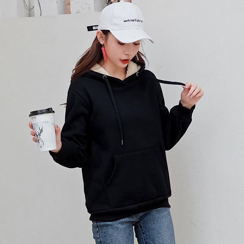 Plain - スウェット パーカー レディース シープボア 裏起毛 厚手 フード ゆったり プルオーバー 長袖 秋冬 綿 カジュアル アウター トップス 韓国 無地