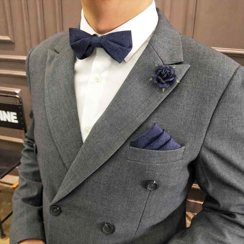 蝶ネクタイ メンズ ブローチ ポケットチーフ ビジネス パーティー 結婚式 披露宴 新郎 スーツ フォーマル ネイビー おしゃれ ギフト