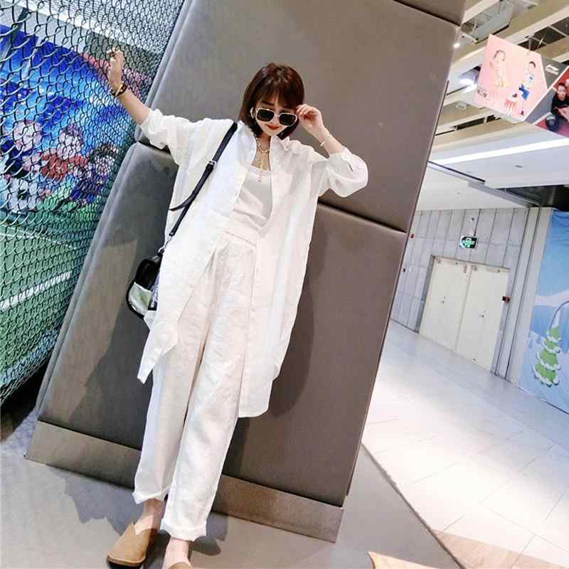 Linen, Hemp - カーディガン レディース 春夏 綿麻 リネン ロング丈 ミドル丈 長袖 POLO襟 薄手 ゆったり ルーズシルエット 無地 羽織り 普段使い カジュアル