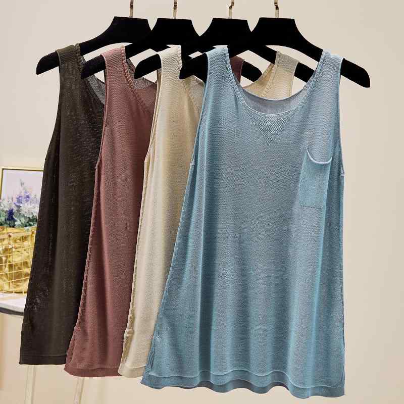 ニット レディース 春夏 大きいサイズ ゆったり タンクトップ チュニック丈 Aライン 体型カバー 着痩せ 細見え レーヨン混 ナイロン混 ブラック ホワイト ベージュ トップス