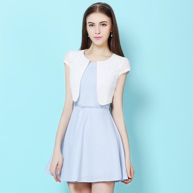 Nylon, Rayon, Polyester - ボレロ カーディガン レディース ショート丈 半袖 薄手 レース ホワイト 春夏 クルーネック パフスリーブ メッシュ ギャザー 普段使い ポリエステル