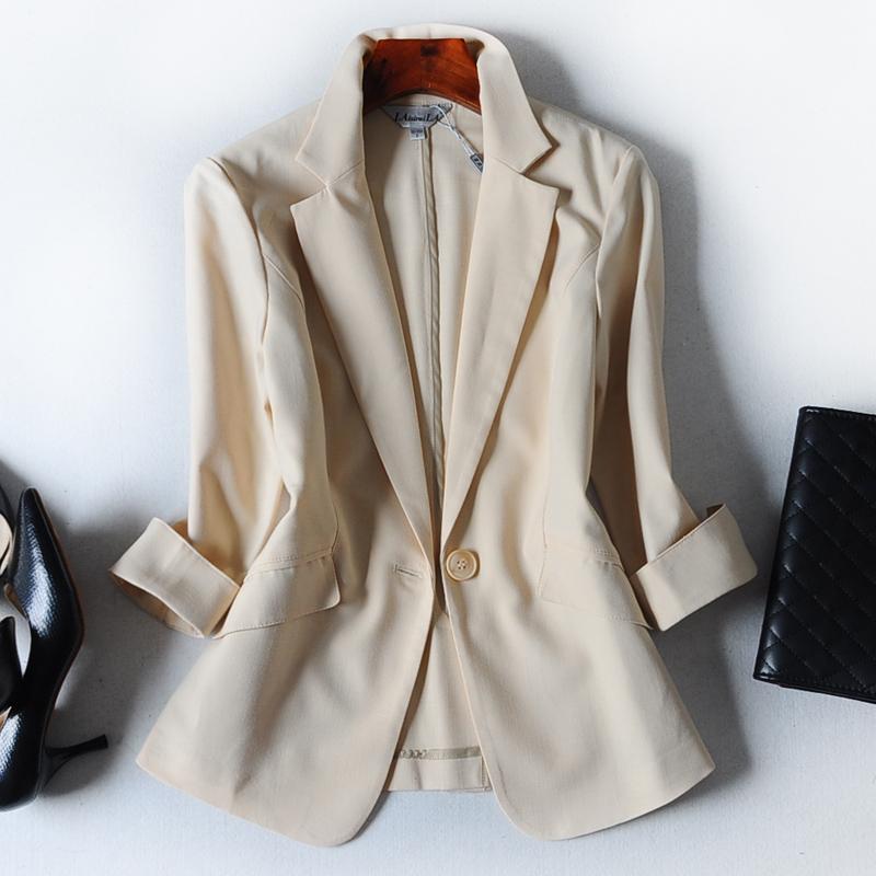 テーラードジャケット レディース 綿麻 リネン 七分袖 ショート丈 スリム 無地 テーラードカラー 一つボタン ポケット ビジネス オフィス 通勤 上品 エレガント 春夏 アウター