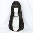 ウィッグ 女性用 ロングストレート フルウィッグ 黒髪 姫カット クラゲヘア ロリータ 耐熱ファイバー ぱっつん前髪 かわいい イメチェン 普段使い ダークブラウン