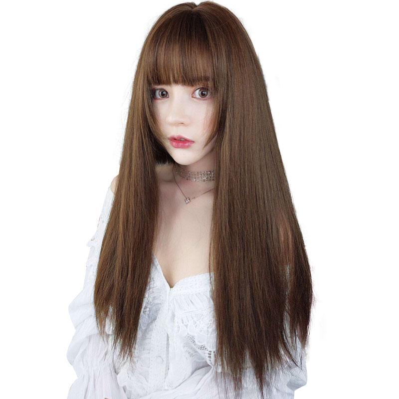 ウィッグ レディース ロングストレート 3D立体型 頭頂部 ヘアピース エクステ シームレス ワンタッチ クリップ式 シースルーバング 自然 ナチュラル 耐熱ファイバー 簡単装着 かわいい ボリュームアップ