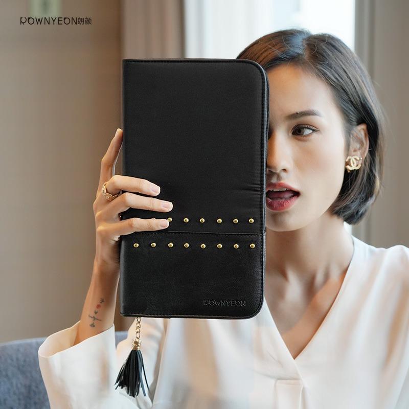 化粧ブラシケース プロ用 大容量 自立式 折りたたみ 携帯 ポータブル PUレザー ブラック 旅行 出張 メ..