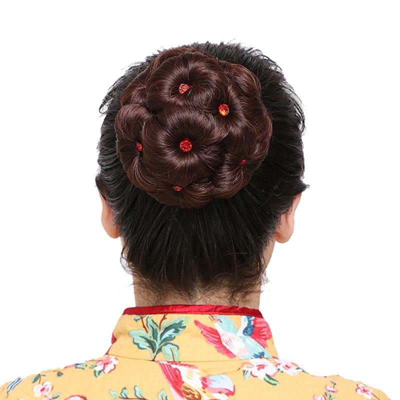ヘアピース レディース レトロ クリップ式 ラインストーン 花形 お団子 シニヨン まとめ髪 アップスタ..