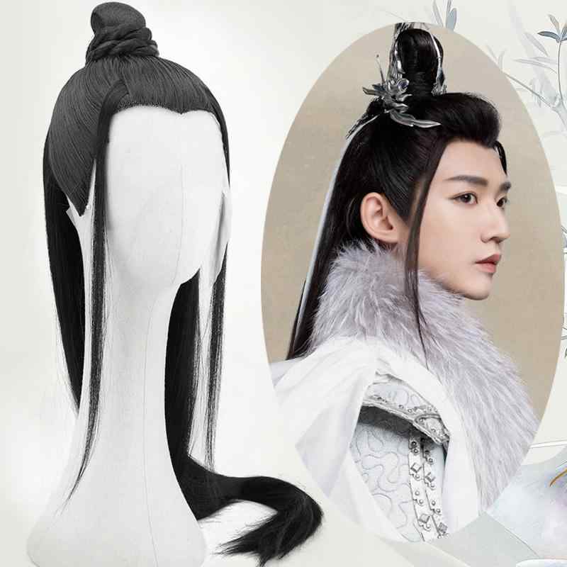 ウィッグ メンズ 男性用 かつら 古風 時代劇 コスプレ ブラック 黒 ロング 長髪 フルウィッグ 侠客 書生 耐熱ファイバー 手植え 通気性 自然な仕上がり 簡単装着