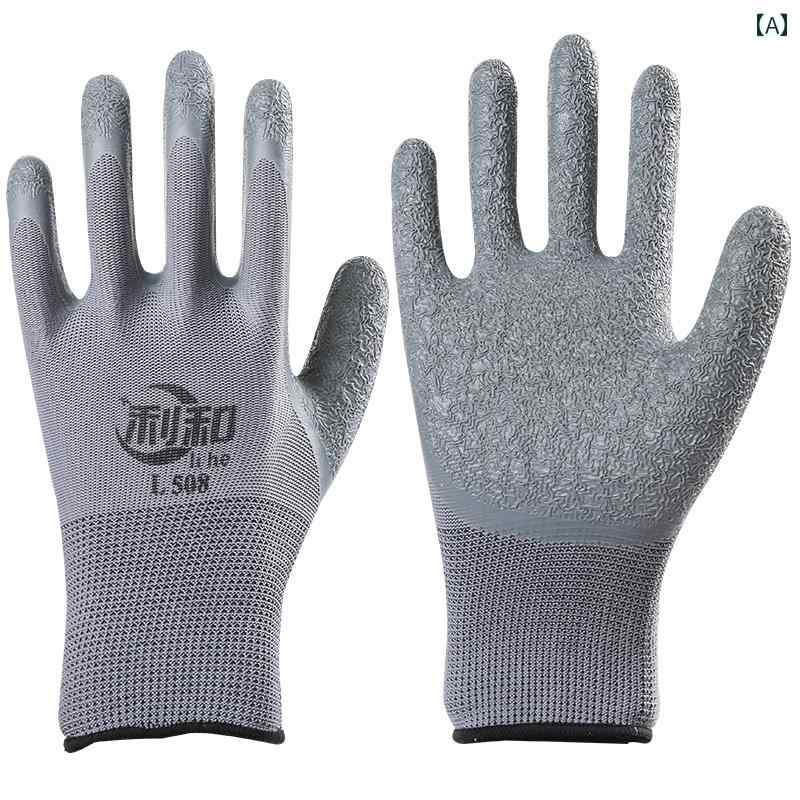 手袋 男女兼用 しわ加工 滑り止め 耐摩耗 耐油 厚手 ゴム引き 通気性 快適フィット 高耐久性 保護 作業..