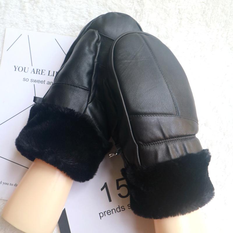 手袋 グローブ メンズ レディース ミトン 革 羊革 シープスキン 秋冬 防寒 暖かい 裏起毛 厚手 サイクリング アウトドア ライディング フリーサイズ ブラック ペア カップル