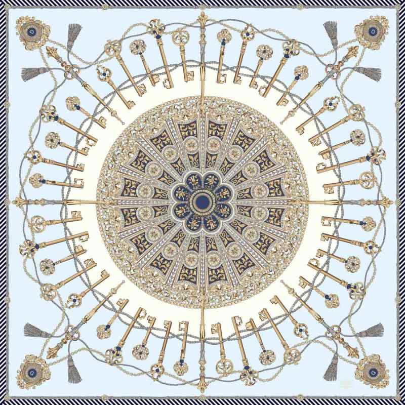 ハンカチ 男女兼用 ユニセックス 宮廷風 キーモチーフ 天国の鍵 エレガント クラシック 上品 フォーマル カジュアル 小物 教会 福音 聖書テーマ 記念品