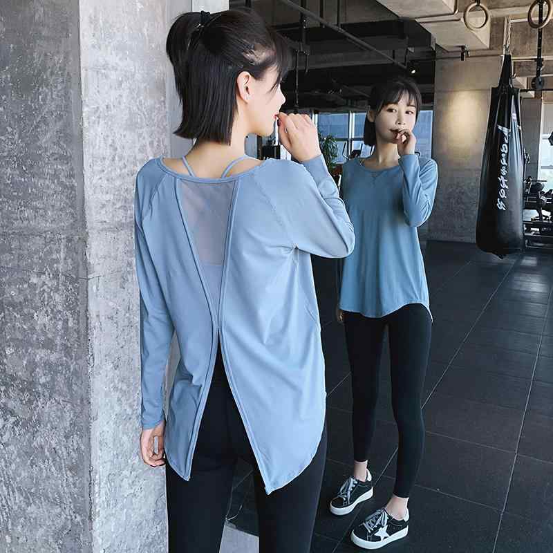 ヨガ ウェア フィットネス ウエア トップス スポーツ トップ ヨガ 服 トレーニング 長袖 通気性 メッシュ スプリット フィットネス セクシー 速乾性 シャツ レディース