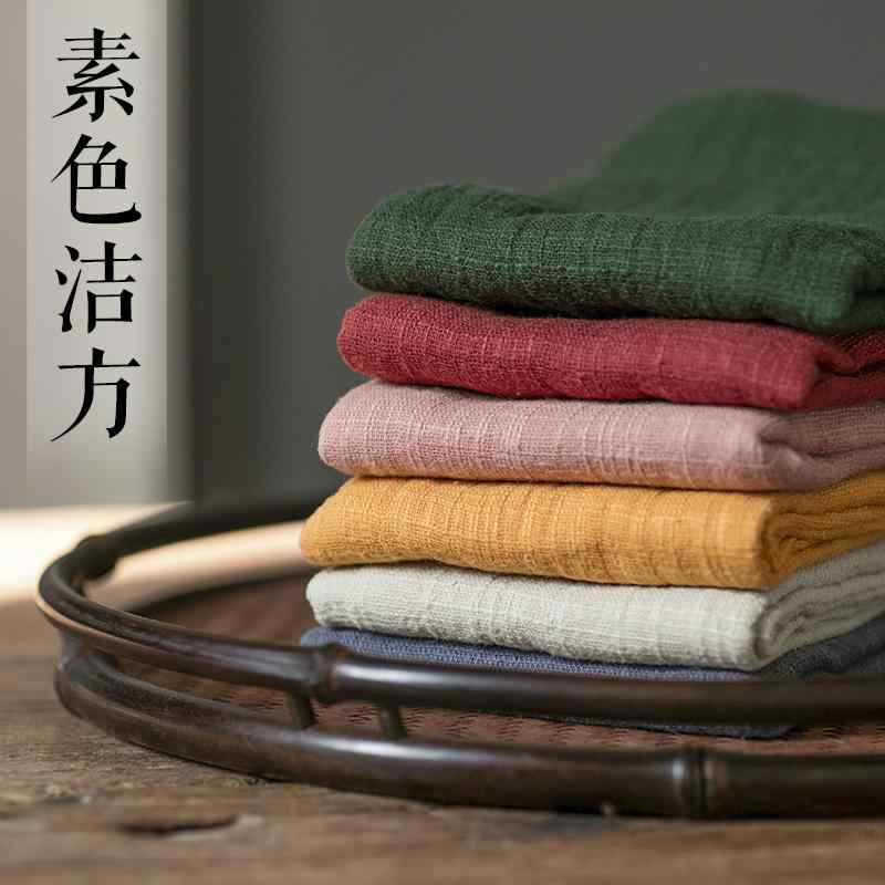 ティータオル おしゃれ 布巾 綿 麻 吸水性 和風 茶道 茶巾 キッチンクロス 無地 刺繍 コースター 厚手 紫 黄色 ピンク