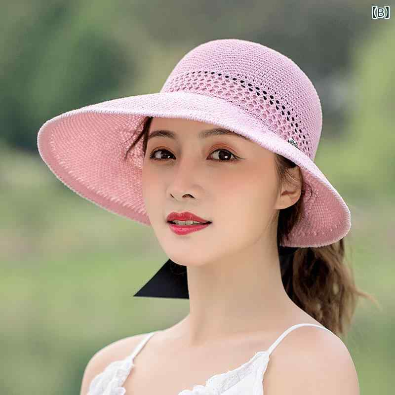 サンバイザー レディース 麦わら ストローハット UVカット 日焼け防止 折りたたみ つば広 リボン 旅行 レジャー ビーチ アウトドア 春夏