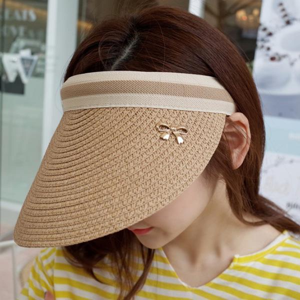 帽子 レディース 麦わら サンバイザー リボン UVカット つば広 日よけ 韓国風 春夏 ビーチ リゾート タウン サイズ調整