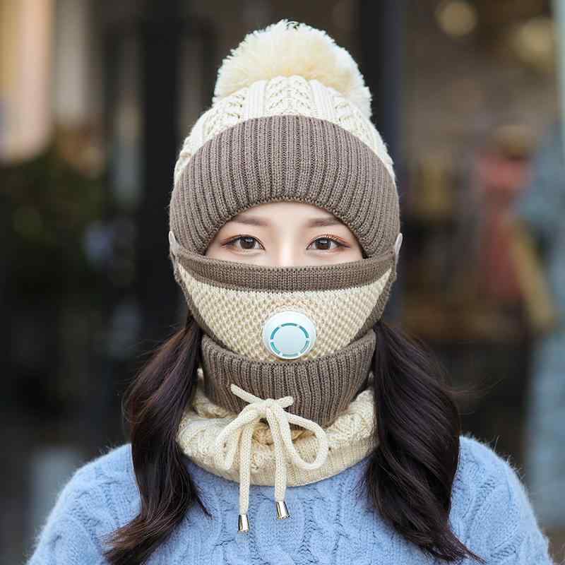 ニット帽 レディース 秋冬 厚手 暖かい 防寒 防風 フェイスカバー 耳当て ネックウォーマー 3点セット アウトドア サイクリング アクリル