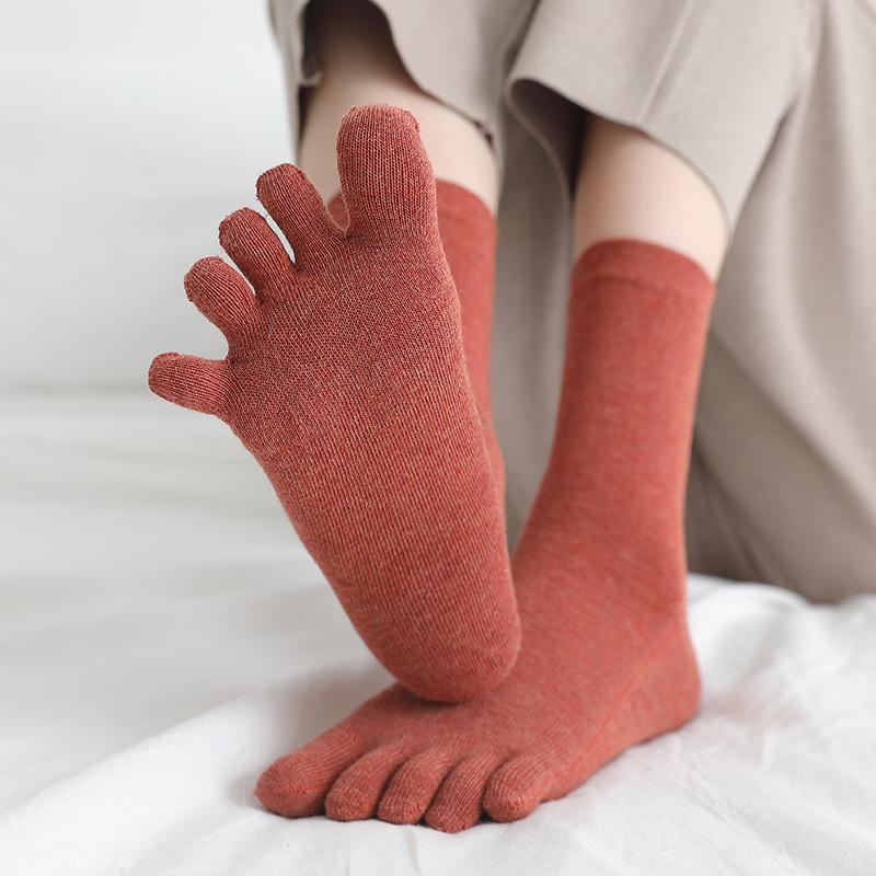 五本指ソックス レディース 女性用 コットン 綿 ミドル丈 クルー丈 無地 単色 かわいい シンプル 通気..