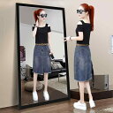 デニムスカート レディース 春夏秋 ハイウエスト Aライン タイトスカート アシンメトリー スリット ミディ丈 膝丈 無地 ポケット 通勤 オフィス カジュアル コットンブレンド 韓国