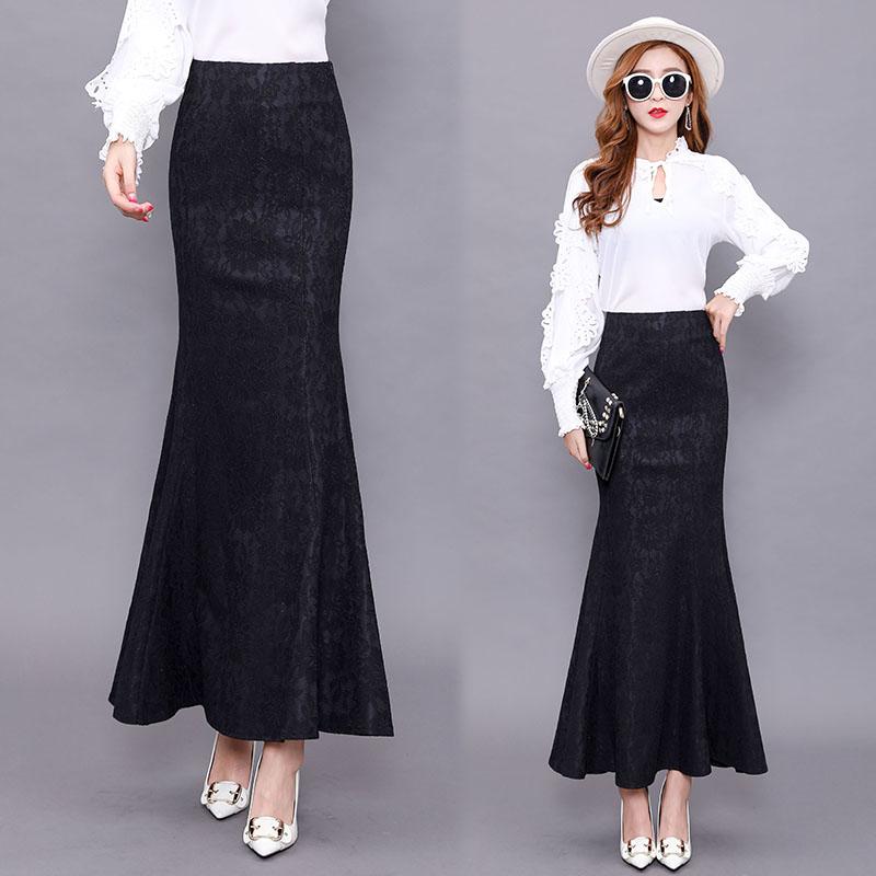 スカート 秋冬 レース ロング マーメイド ハイウエスト 細見え スタイルアップ ブラック 無地 切り替え フリル Xライン 通勤 オフィス カジュアル デイリー
