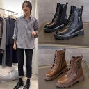 ショートブーツ レディース 歩きやすい 秋 厚底 靴 編み上げ レトロ 冬 太ヒール 薄手 黒 アプリコット ワーク おしゃれ 柔らかい