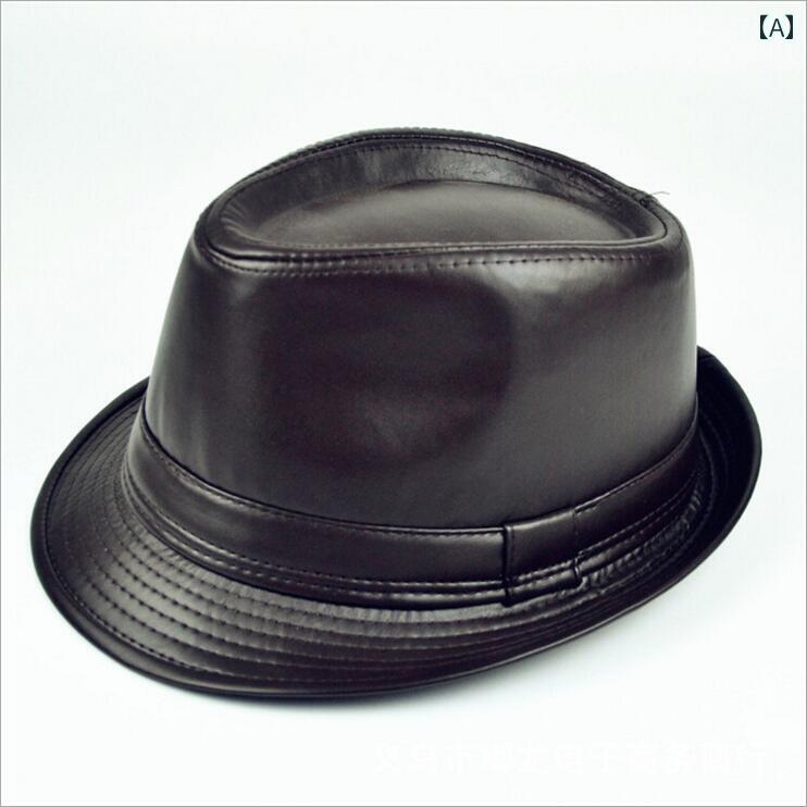 帽子 おしゃれ 英国のメンズ レザー ジャズ ハット トップ ハット 冬用 暖かい 革帽子
