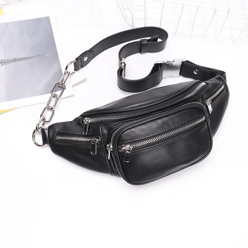 ボディバッグ レディース 韓国風 革 羊革 牛革 チェーン 斜め掛け カジュアル ウエストポーチ 三日月型 ソフト コンパクト ファスナー ブラック 上品 普段使い
