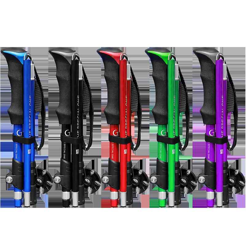 トレッキングポール 男性 ストレートグリップ 折りたたみ式 伸縮式 軽量 コンパクト収納 衝撃吸収機能 ..