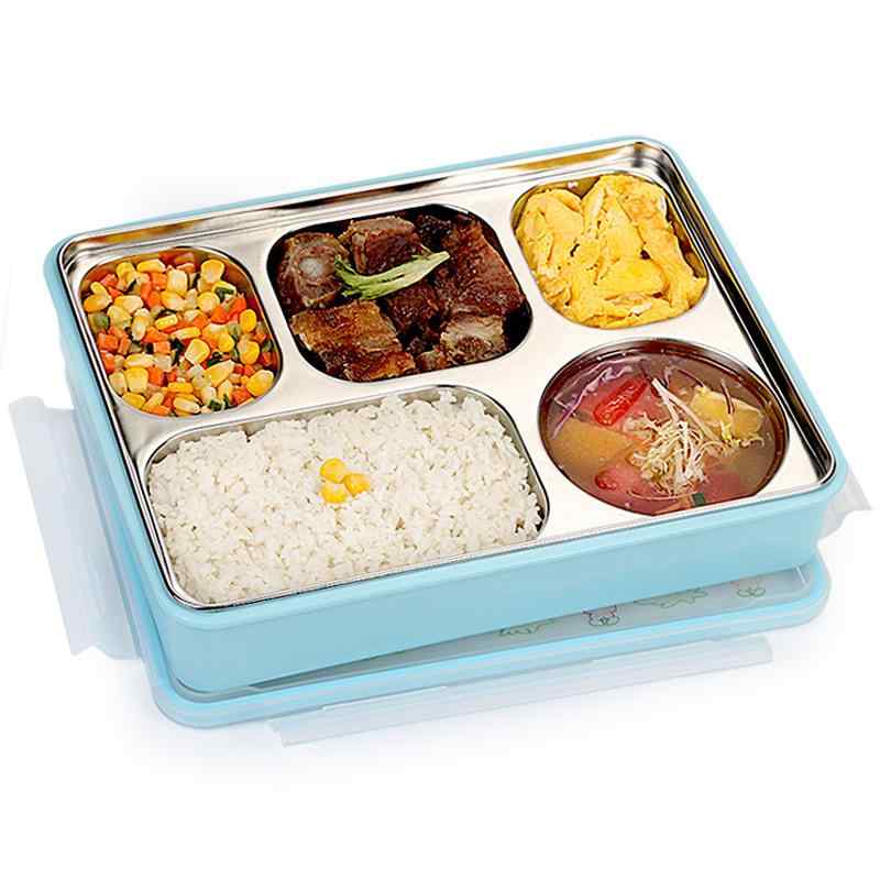 弁当箱 学生 人 大容量 ステンレス製 暖かい 仕切り ランチボックス 食堂 通勤 通学 オフィス プレート型 かわいい 韓国風 ブルー 透明