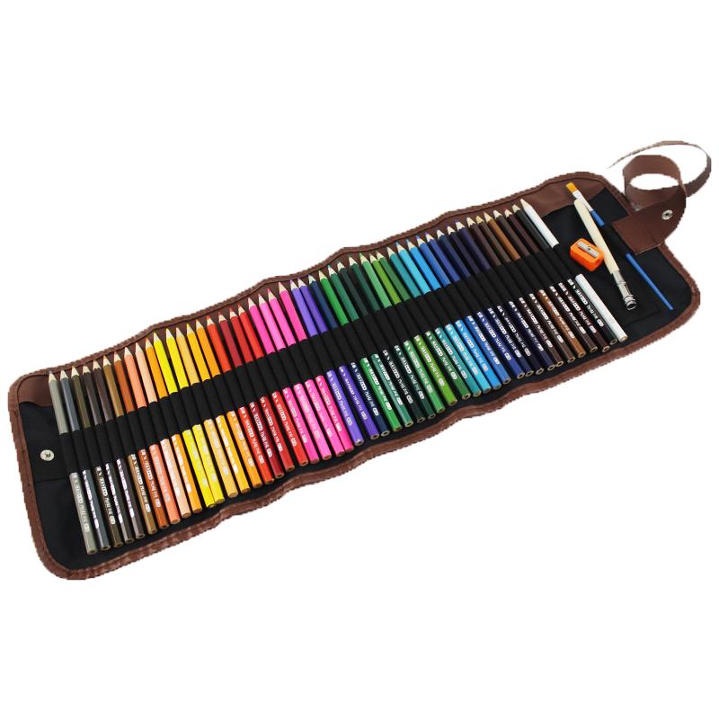 色鉛筆 水溶性 72色 筆巻きセット 学生用 美術用品 描画 デッサン 塗り絵 絵画 イラスト スケッチ ポー..