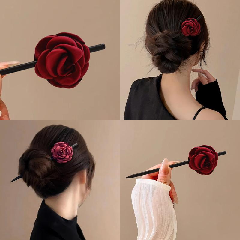 かんざし おしゃれ 簪 レディース バラ 花 中国風 木製風 髪飾り ヘアアクセサリー まとめ髪