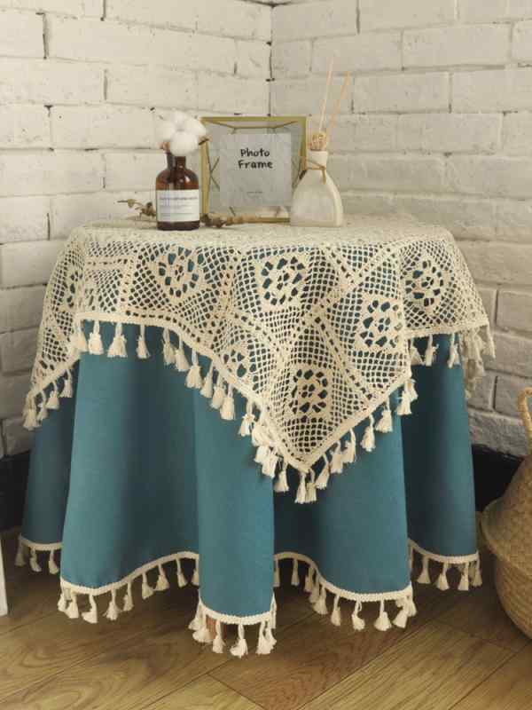 マルチカバー 円形 アメリカンレトロ ヴィンテージ タッセル テーブルクロス コーヒーテーブル サイドテーブル カントリー 調 カントリー 北欧モダン