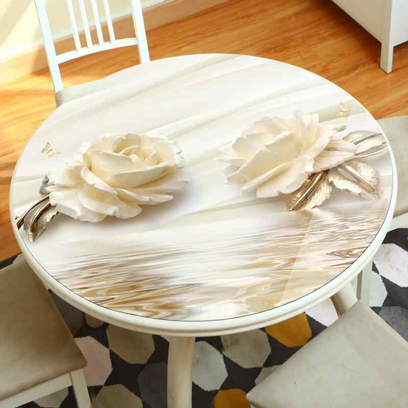 テーブルクロス 円形 PVC 防水 防油 断熱 耐熱 厚手 洗濯不要 お手入れ簡単 3D立体 花柄 植物柄 ボタニカル柄 家庭用 ダイニング 食卓カバー シンプルモダン