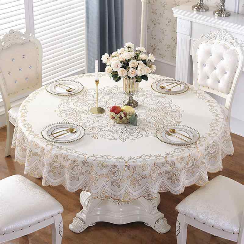 テーブルクロス 円形 PVC製 防水 撥水 防油 耐熱 厚手 拭ける お手入れ簡単 家庭用 業務用 ホテル レストラン 食卓カバー 丸型 ホワイト ベージュ グレー 花柄