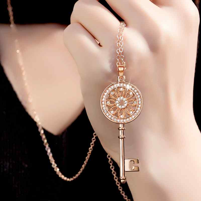鍵 ネックレス おしゃれ キー ペンダント チェーン レディース 秋冬 ロング アクセサリー プレゼント シルバー ローズゴールド