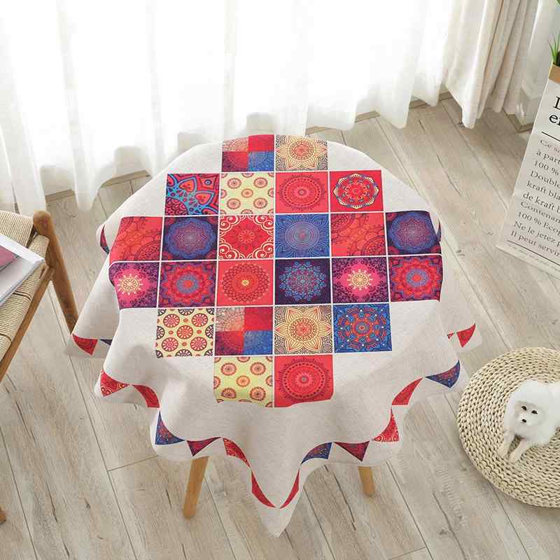 テーブルクロス 綿麻製 布製 北欧風 アート柄 幾何学模様 カジュアル 家庭用 ダイニング 食卓カバー 正方形 円形 長方形 ティーテーブル コーヒーテーブル ディスプレイ マルチクロス