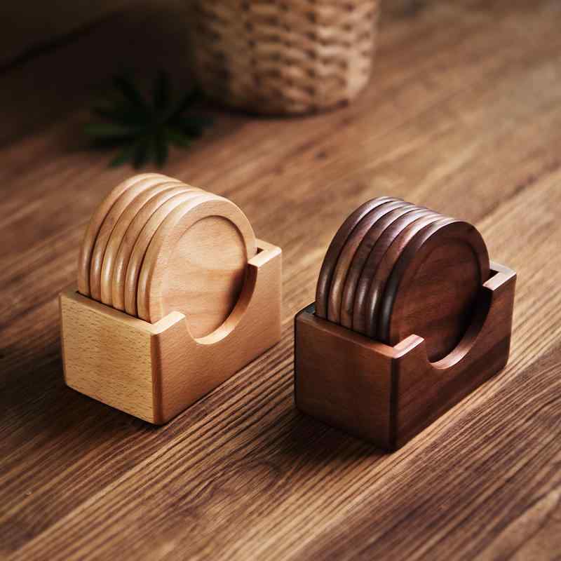 コースター ブラックウォールナット 無垢材 木 茶托 茶道アクセサリー 断熱 耐熱 和モダン 北欧風 円形..