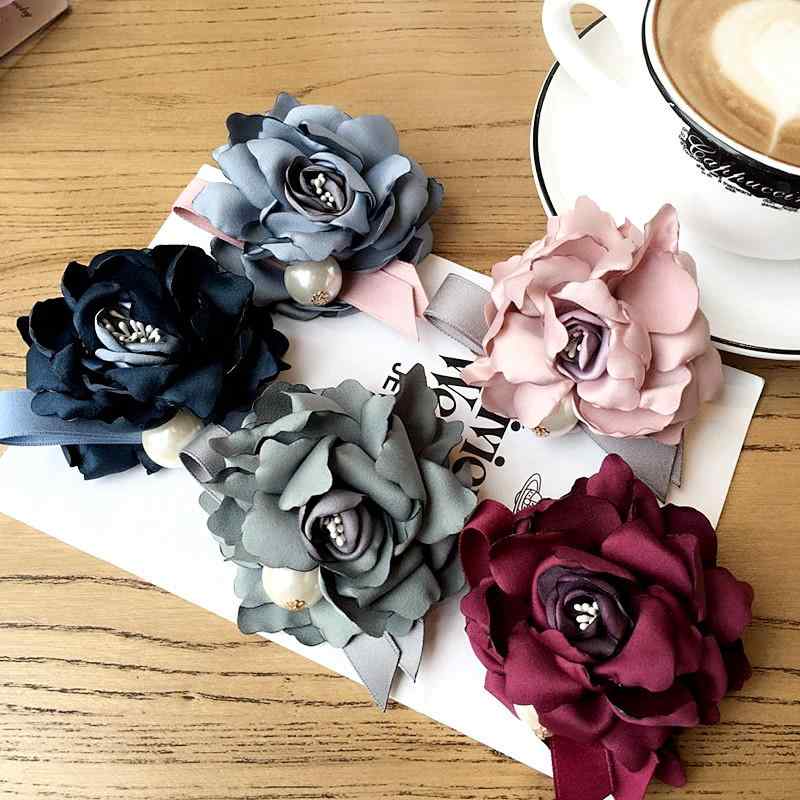 コサージュ 韓国 スタイル 生地 牡丹の花 レディース コート スーツ パール リボン ブローチ アクセサリー 女性用 小物 卒園式 卒業式 入学式 入園式
