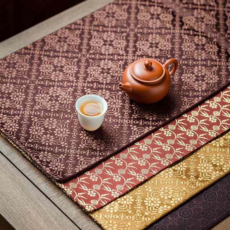 テーブルランナー 茶席 宋錦織り 中国伝統 綿麻 麻布 禅風 中華風 レトロ 茶器敷き 茶盤マット ハンドメイド 茶道 インテリア
